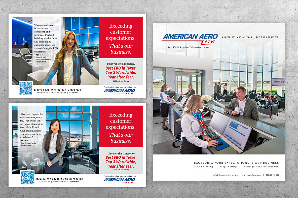 advertising elements for american aero, a aviation service provider